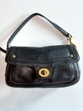 Vintage Y2K Coach Legacy Mini Charcoal Grey Leather Turnlock Wristlet Purse Bag